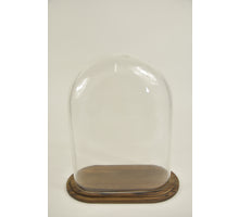 Stolp ovaal L helder glas 24x12,5x30cm bruin houten plateau