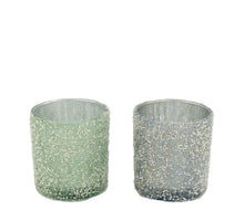 Tealight holder glass 7.3x7.3x8cm 2 Blue/Green mix