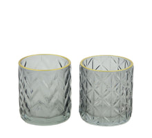Tealight holder glass 7.3x7.3x8cm 2 Grey mix