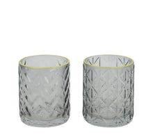 Tealight holder glass 8.5x8.5x10cm 2 Grey mix