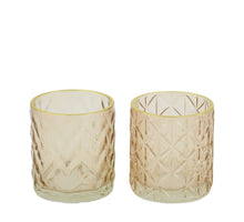 Tealight holder glass 7.3x7.3x8cm 2 Light brown mix