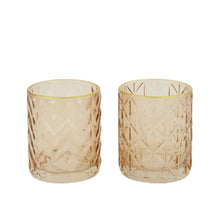 Tealight holder glass 8.5x8.5x10cm 2 Light brown mix