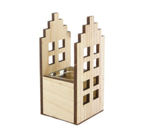 Tealight holder house wood with glass 9.5x9.5x18cm Natural