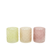 Tealight holder glass 7.3x7.3x8cm 3 Mixed pink