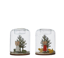 Tea light holder fox bear red white 2 assorted - h9.5xd7.5cm