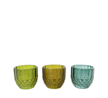 Tealight holder glass 6.5x6.5x5.8cm 3 assorti Mixed green