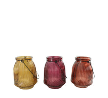 Tealight holder glass with handle 9x9x12.5cm 3 assorti Purple