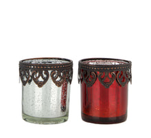 Tealight holder glass 7x7x8cm Silver mixed