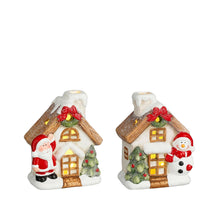 Decoratie huis kerstman sneeuwman l.bruin 2 assorti led battery operated - l13xb8xh15,5cm