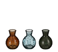 Vaas glas d.groen bruin blauw 3 assorti - h10xd7cm