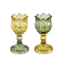 Tea light holder tulip yellow green 2 assorted - h15xd8cm