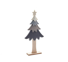 Xmas tree patches on wooden base 19x41cm grey