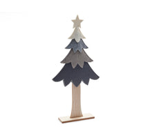 Xmas tree patches on wooden base 25x53cm grey