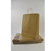 Draagtas bruin kraft 35+14x44 cm a 50 stuks gedraaid handvat