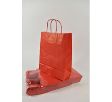 Draagtas Rood kraft 23+12x30cm a 50 stuks gedraaid handv.