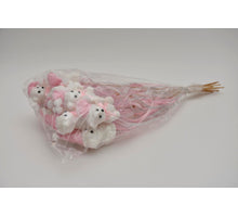 Pak á 12 Beer roze/wit glitter op 50cm stok met lint