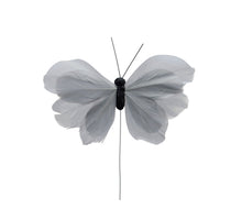 w/b. 16 feather butterflies/wire grey 12.5x7 cm
