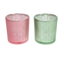 Tealight holder glass 7.3x7.3x8cm 1pc Pink/Green mixed