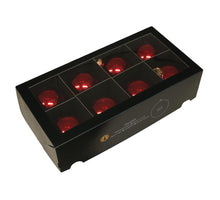 w/b. 8 glassballs/cap red shiny 80 mm