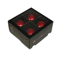 w/b. 4 glassballs/cap red shiny 100 mm