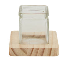 Tray pine wood with glass 8.5x8.5x7cm Natural