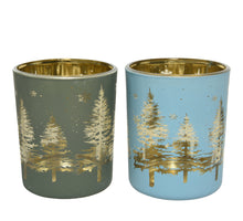 Tea light holder glass silver and laser tree - H8.3 D7cm - 2 assorted