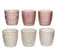 Tea light holder glass gold edge 6 assorted pink D7.5 H7.5cm