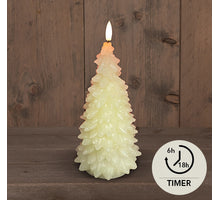 CHRISTMAS TREE CANDLE BONE 3D WICK IVORY RUSTIC WAX 9.5X20CM 2XAAA / TIMER