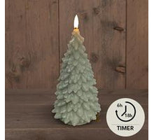 B.O.T 3D LONT TAUPE KERSTBOOM KAARS RUSTIEK WAX 9,5X20CM  2AAA / TIMER
