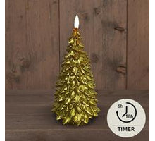 B.O.T 3D LONT GOUD KERSTBOOM KAARS RUSTIEK WAX 9,5X20CM  2AAA / TIMER