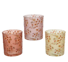 Tealightholder glass flower decal 3col assorted D8 H9cm