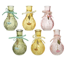 Glass vase, 6 assorted with pendant, H.11.5cm, D.6.5cm