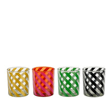 Tea light holder stripe black fuch large ochre 4 ass. - h8xd7cm