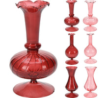 GLASS VASE 16CM 6 ASSORTED RED/PINK