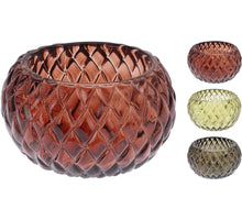 TEA LIGHT HOLDER GLASS DIAMOND PATTERN D7.5 H4.4CM 3 ASSORTED