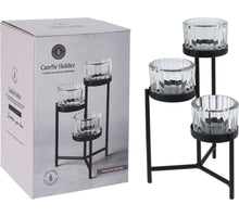 THEELICHTHOUDERSET METAAL ZWART MET 3 GLAASJES 10X10X16CM