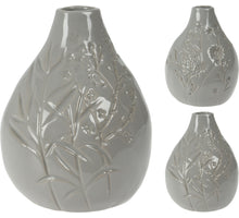 VAAS AARDEWERK MET DECO 14CM GRIJS 2 ASSORTIE