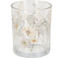 Glass tealight holder with flower print D7 H8CM