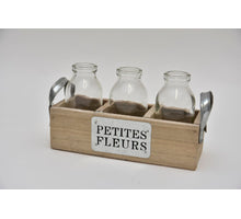 Tray grijs met 3 flesjes ''petites fleurs'' 18,5x6,7x10cm