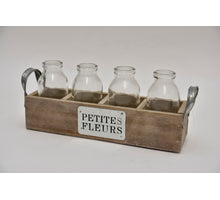 Tray grijs met 4 flesjes ''petites fleurs'' 24,5x6,7x10cm