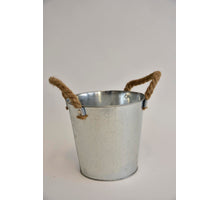 Zink emmer met jute oren D17 H16,5cm