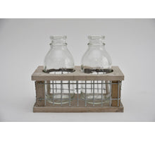 Tray hout/gaas met 2 flessen grey wash 14,5x8x11cm