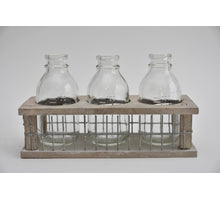 Tray hout/gaas met 3 flessen grey wash 21x8x11cm