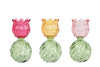 Vaas Theelichthouder glas "Tulip" roze/paars/amber 3 assortie 10x10x17cm