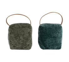 Door stop velor leather handle 2ass 17x9x15cm green/l.green