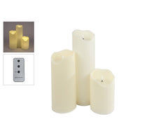 Kaarsenset LED L Set/3 creme kunststof 12,5x12,5x20/30/40cm