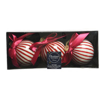 Doos a 3 Kerstbal glas silver inside w shiny color red satin - D8cm