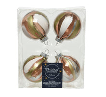 Doos á 4 Kerstballen glas transp. marble 6cm - walnut effect