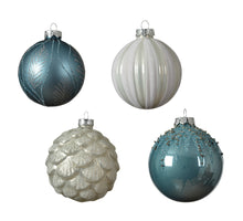 Bauble glass blue/silver 4 assorted dia8 cm
