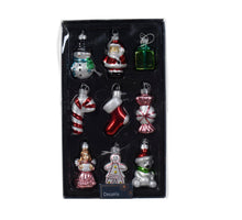 Doos á 9 kerstfiguren glas mix multi (L.3cm W.1cm H.4cm)